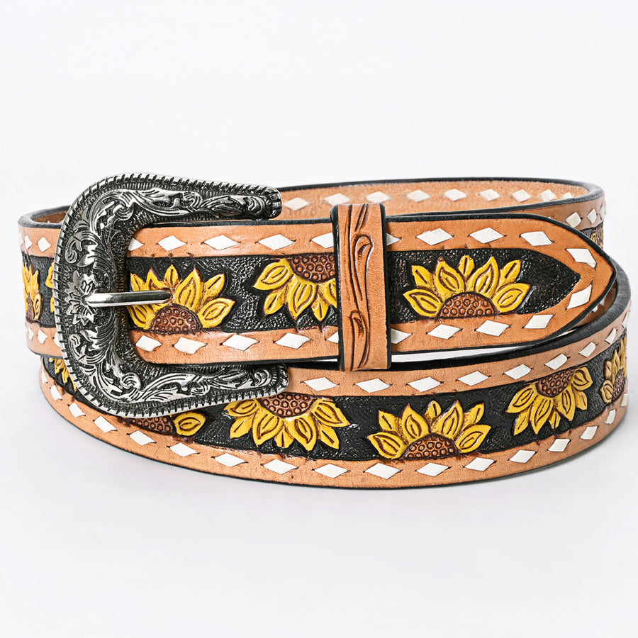 American Darling Beautifully Hand Tooled Tan Genuine Leather Belt Men and Women Western with Removable Buckle