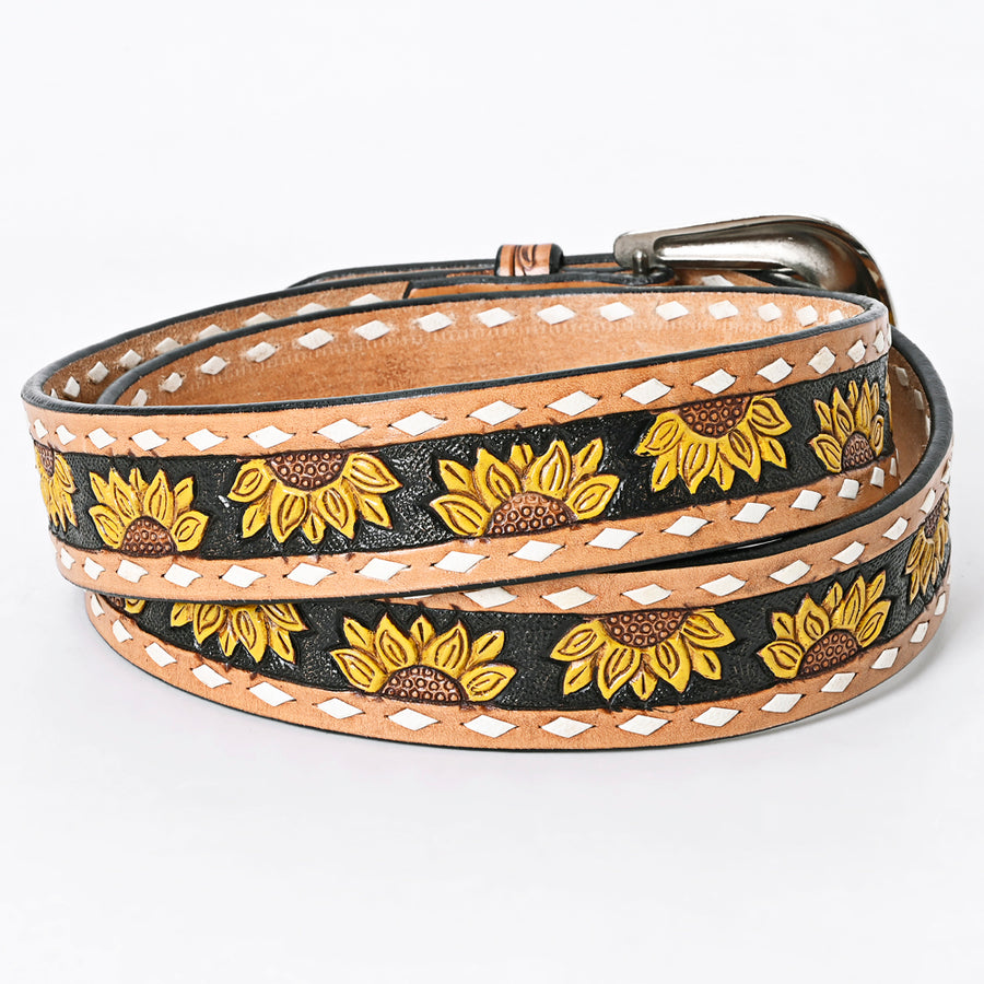 American Darling Beautifully Hand Tooled Tan Genuine Leather Belt Men and Women Western with Removable Buckle