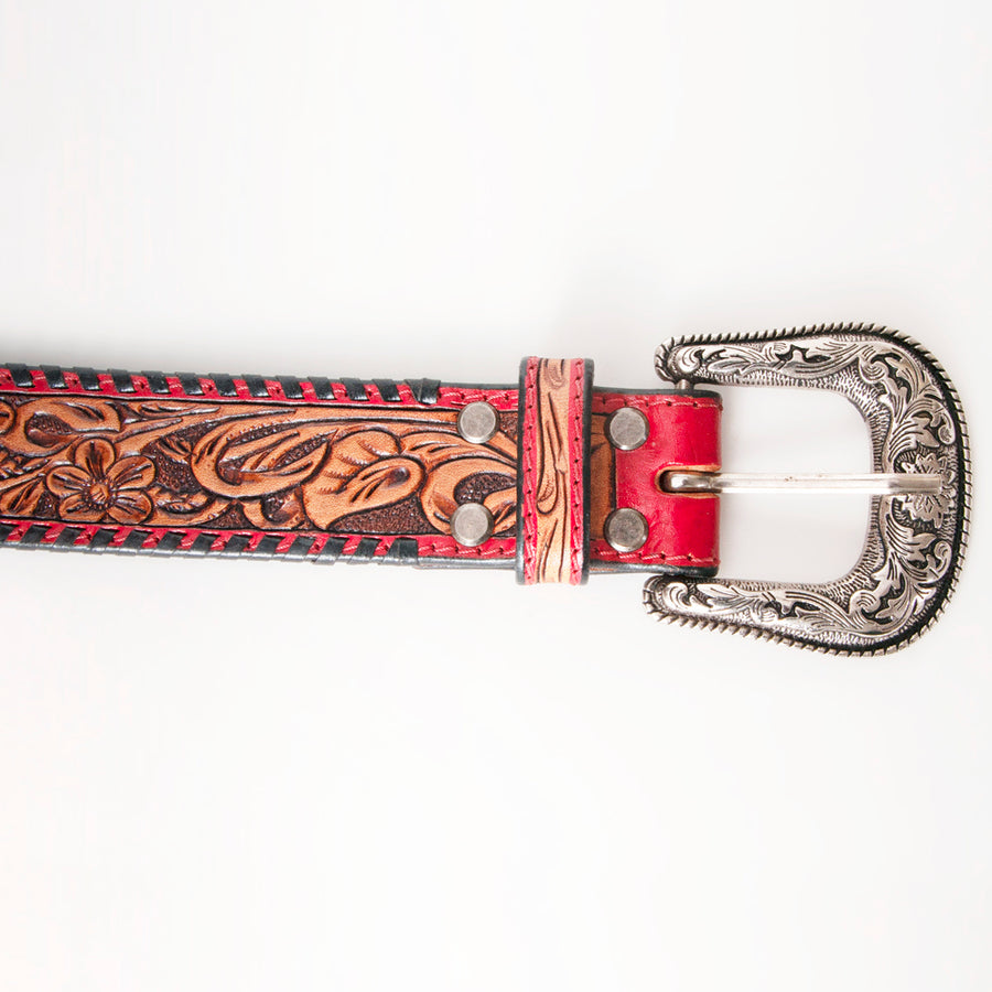 American Darling Beautifully Hand Tooled Tan Genuine Leather Belt Men and Women Western with Removable Buckle