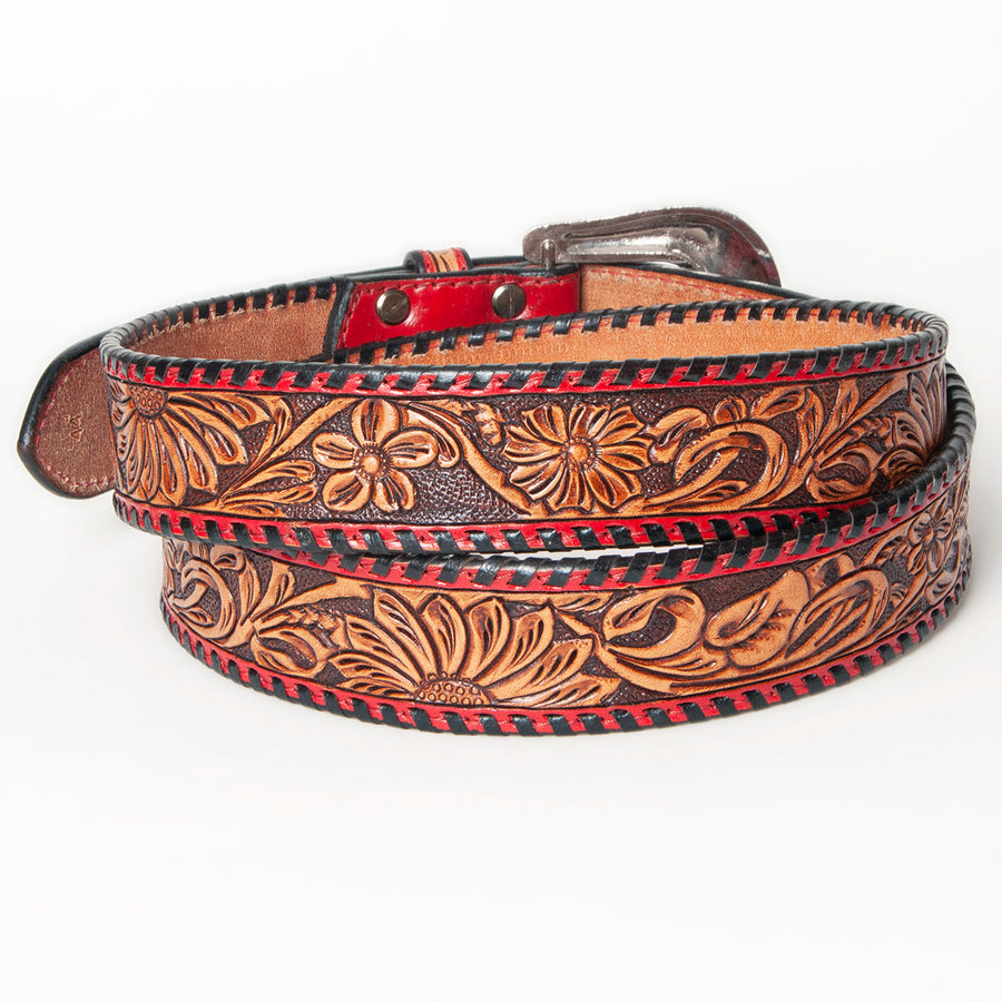 American Darling Beautifully Hand Tooled Tan Genuine Leather Belt Men and Women Western with Removable Buckle