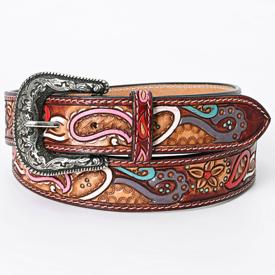 American Darling Beautifully Hand Tooled Tan Genuine Leather Belt Men and Women Western with Removable Buckle