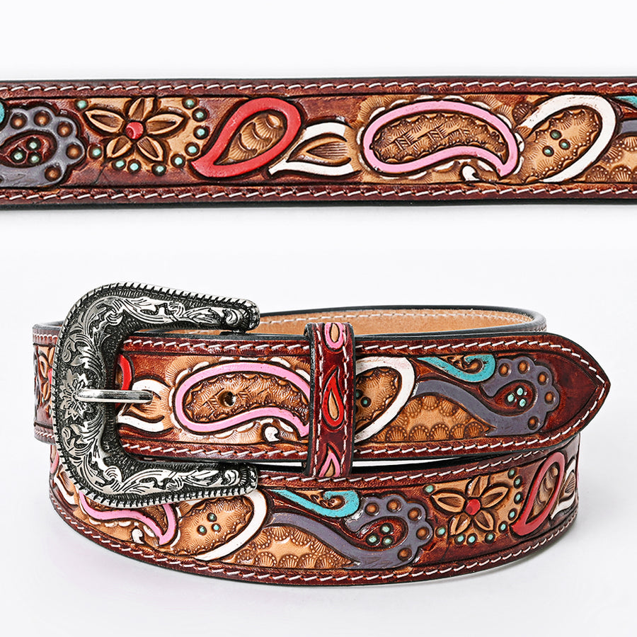 Beautifully Hand Tooled Hand Painted Genuine American Leather Belt Men and Women - Uhorse