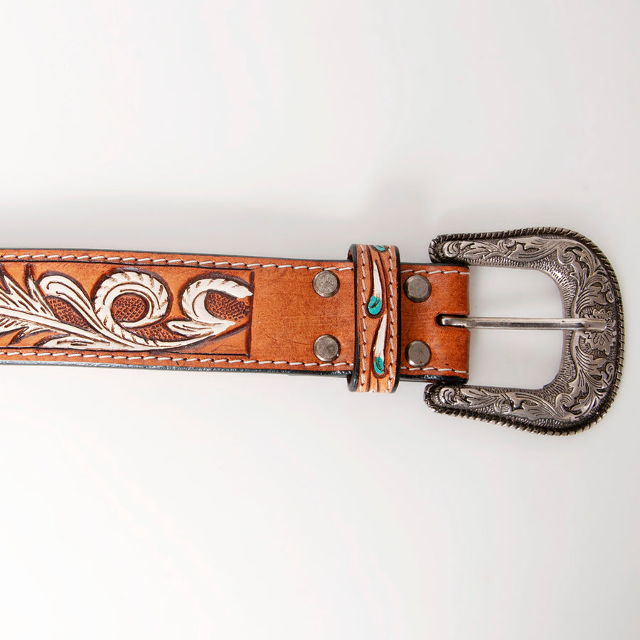 American Darling Beautifully Hand Tooled Tan Genuine Leather Belt Men and Women Western with Removable Buckle