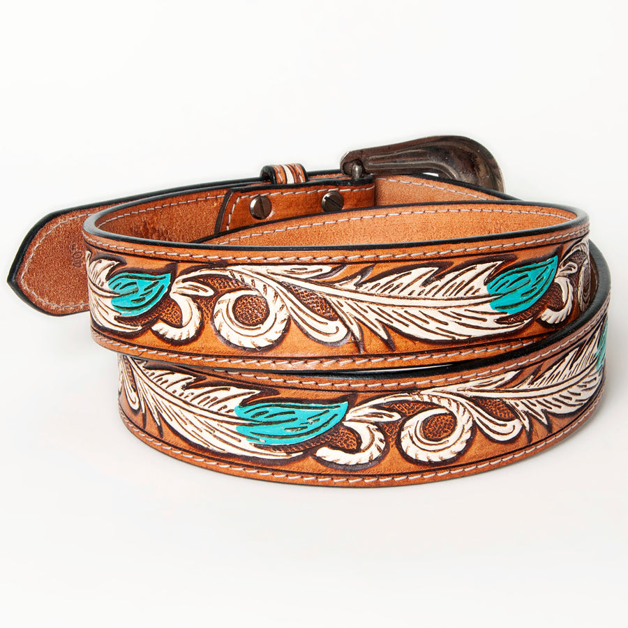 American Darling Beautifully Hand Tooled Tan Genuine Leather Belt Men and Women Western with Removable Buckle