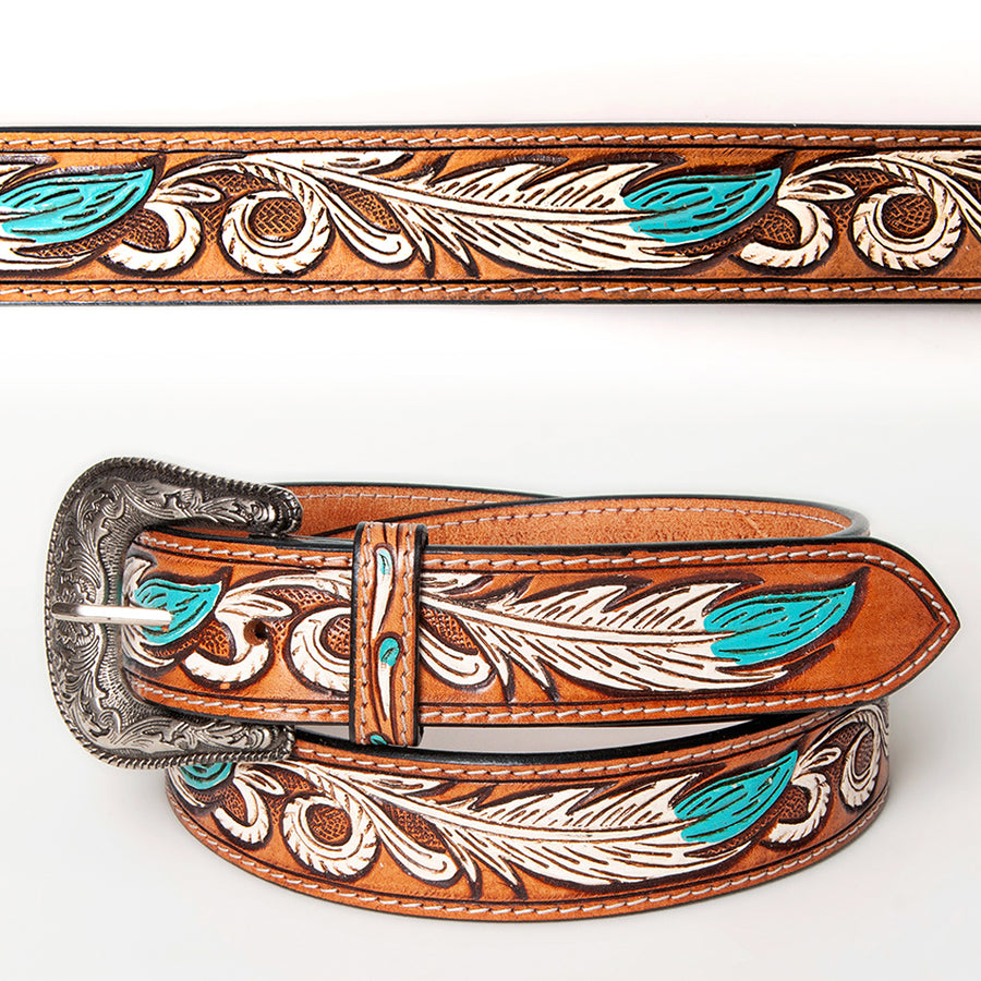 Beautifully Hand Tooled Hand Painted Genuine American Leather Belt Men and Women - Hilason