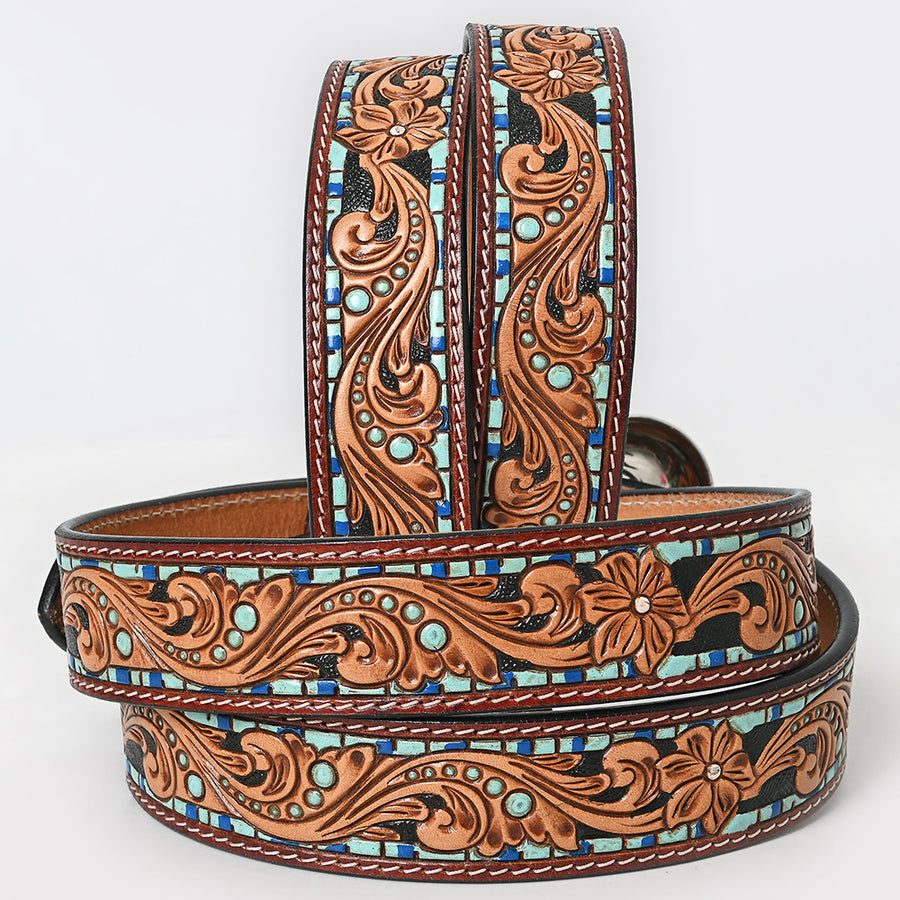 American Darling Beautifully Hand Tooled Tan Genuine Leather Belt Men and Women Western with Removable Buckle