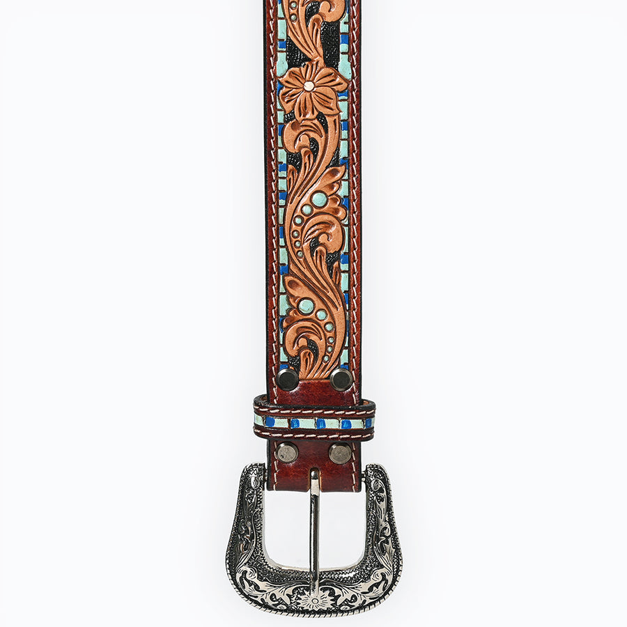 American Darling Beautifully Hand Tooled Tan Genuine Leather Belt Men and Women Western with Removable Buckle
