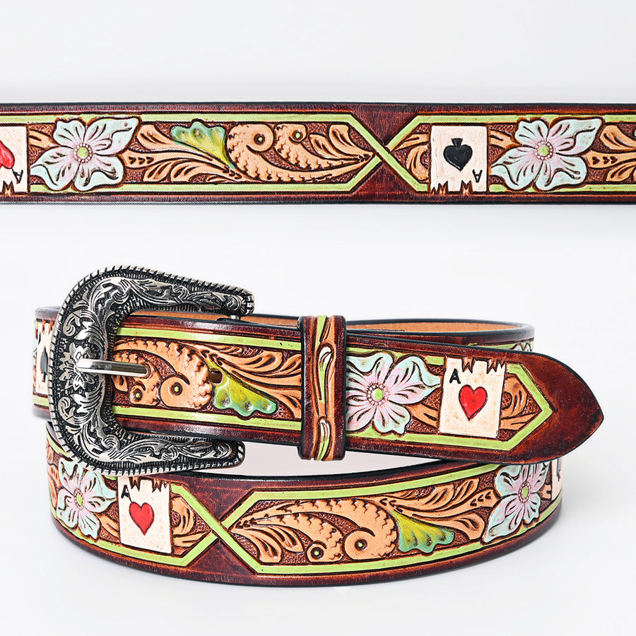 Beautifully Hand Tooled Hand Painted Genuine American Leather Belt Men and Women - Uhorse
