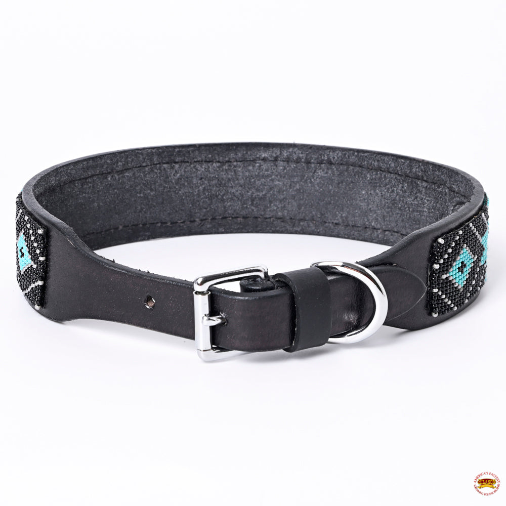 Hilason Western Style Heavy Duty Beaded American Leather Pet Dog Collar