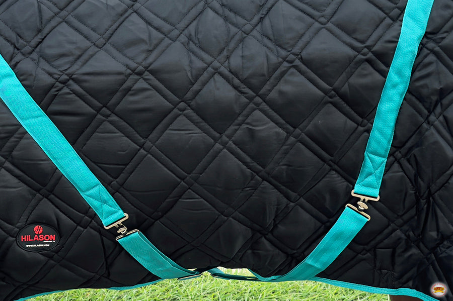 HILASON Western Horse Stable Blanket Quilted | Blankets for Winter Water Resistant Horses Black 66 Inches