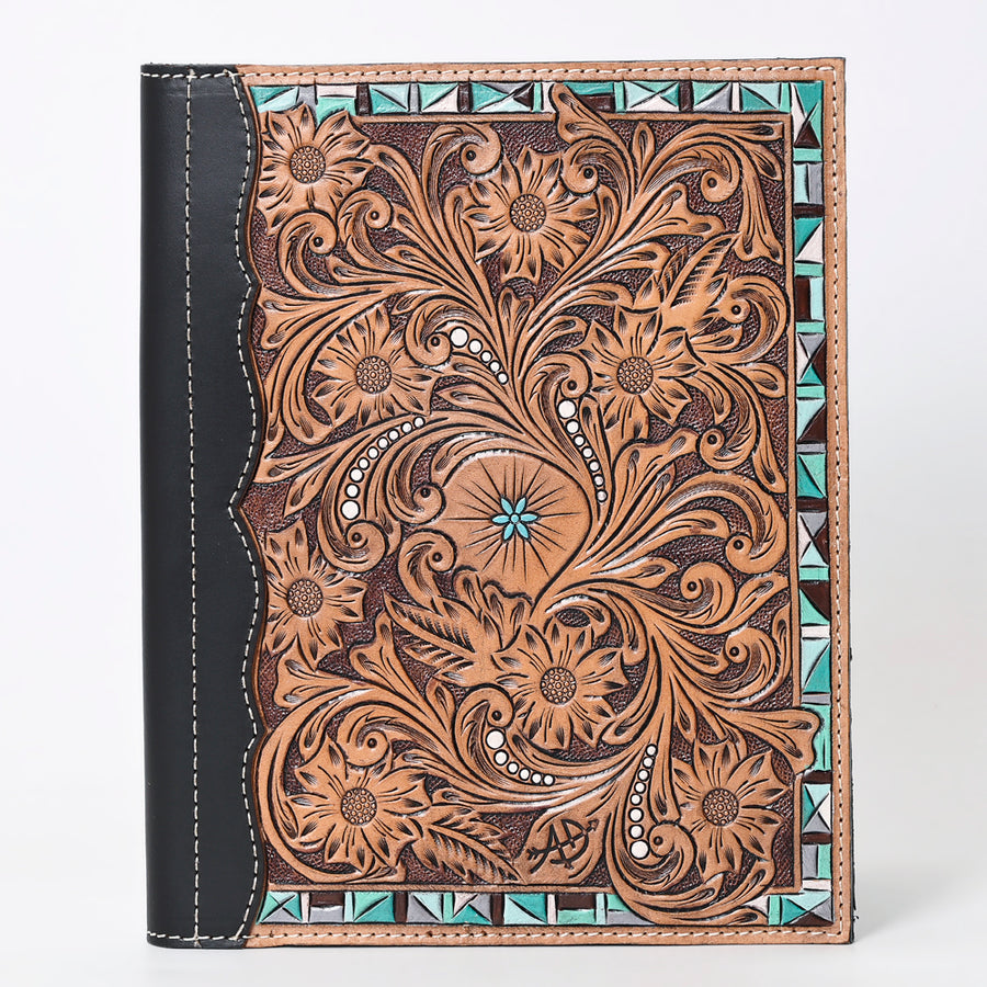 American Darling Western Portfolio Bag Hand Tooled Floral Carved Genuine Leather Document Holder 12in (H) X 9.5in (W)