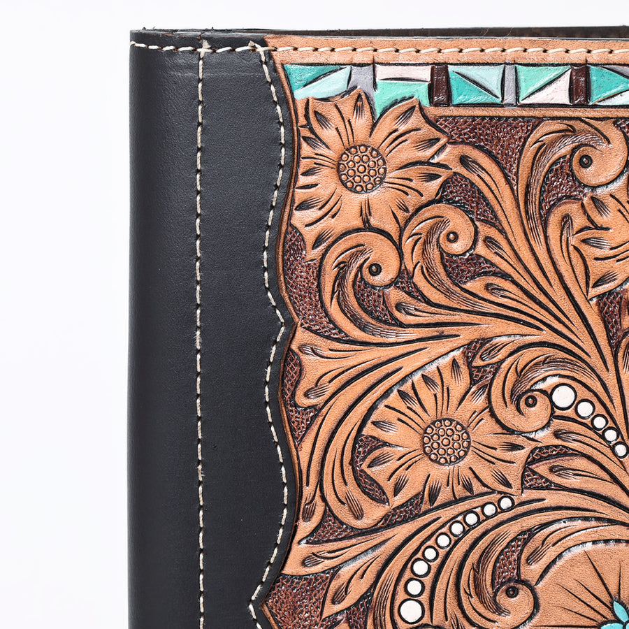 American Darling Western Portfolio Bag Hand Tooled Floral Carved Genuine Leather Document Holder 12in (H) X 9.5in (W)