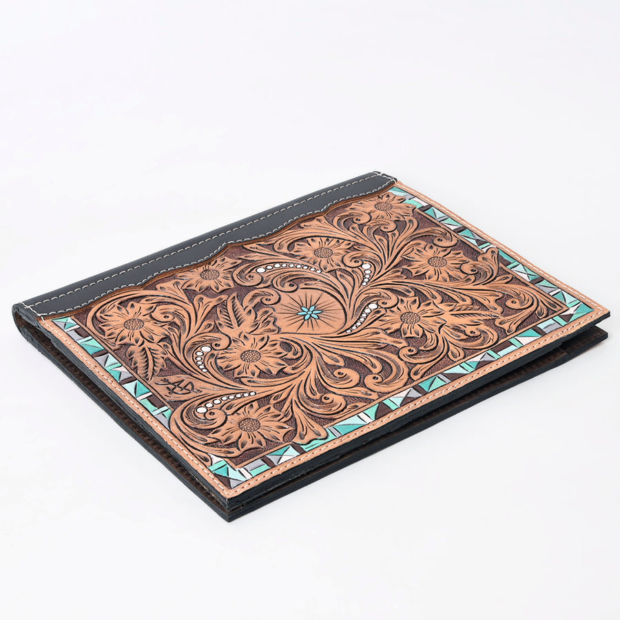 American Darling Western Portfolio Bag Hand Tooled Floral Carved Genuine Leather Document Holder 12in (H) X 9.5in (W)