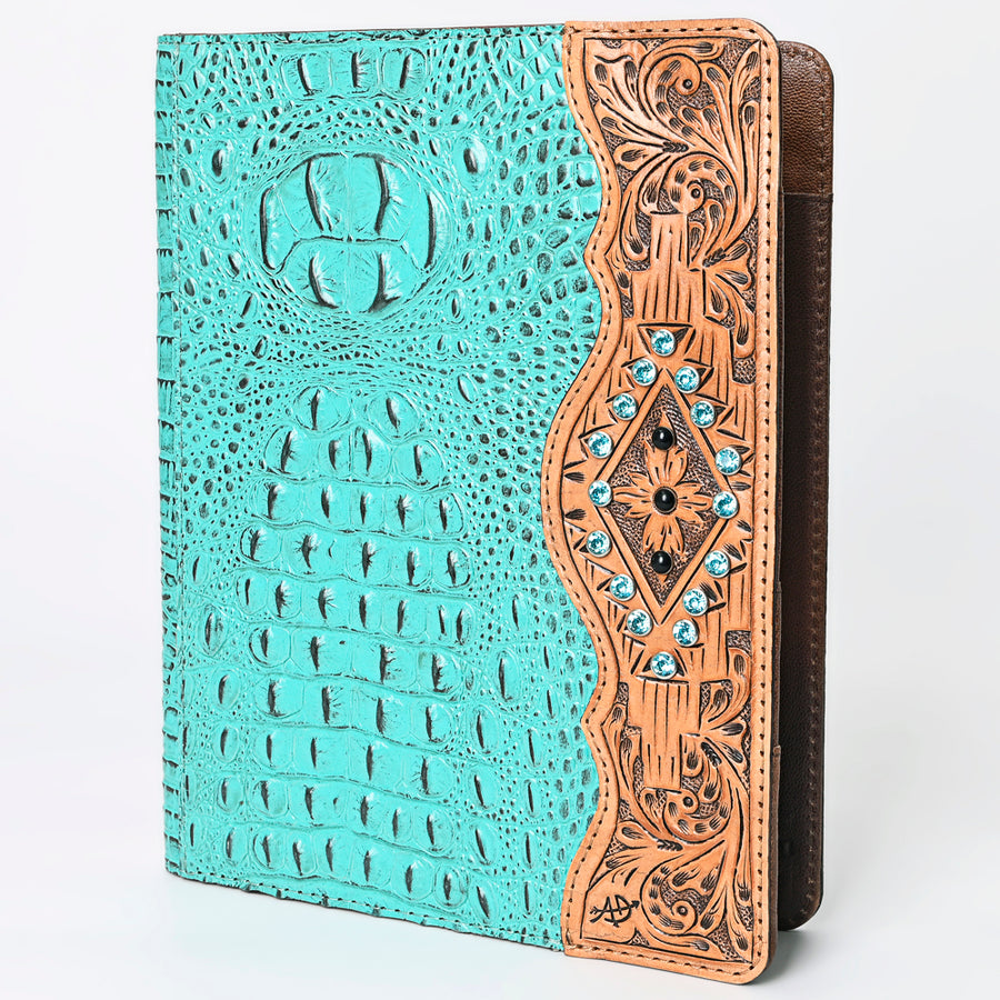 American Darling Crocodile Embossed Hand Tooled Leather Western Portfolio Bag - Uhorse