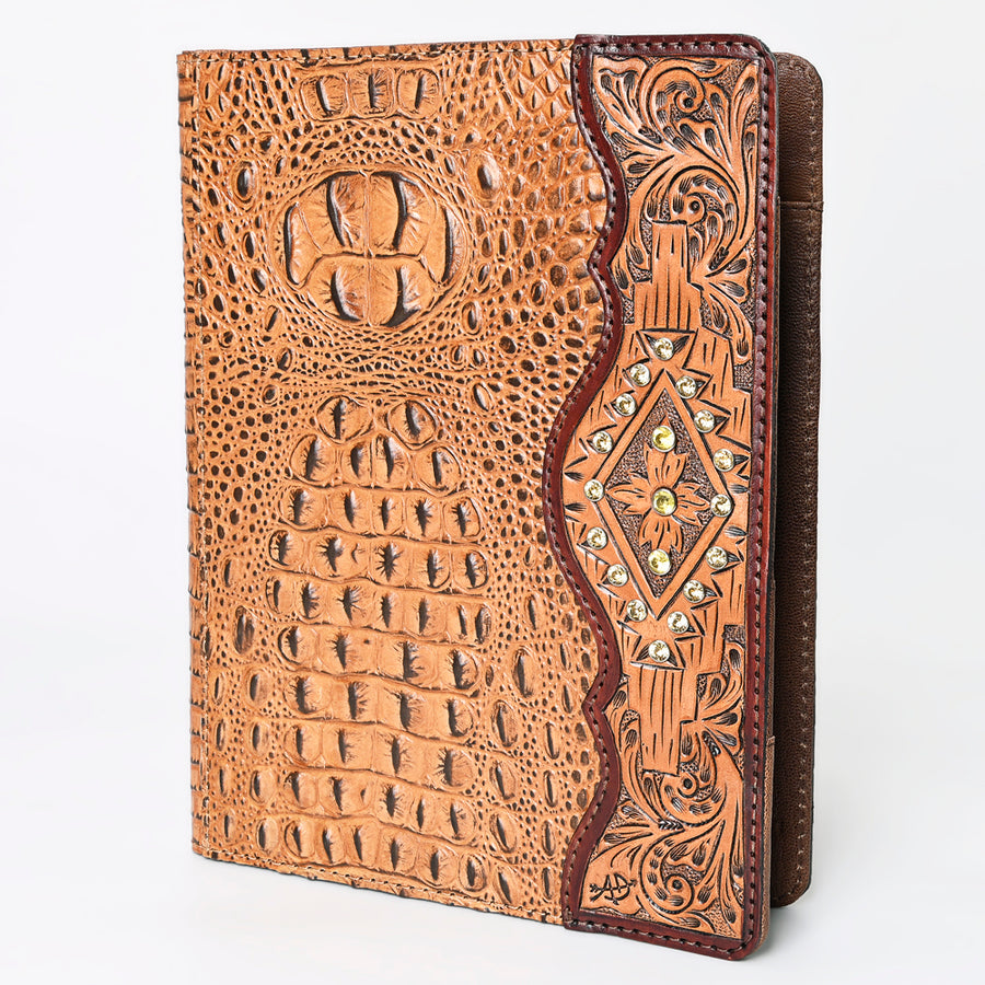 American Darling Crocodile Embossed Hand Tooled Leather Western Portfolio Bag - Uhorse