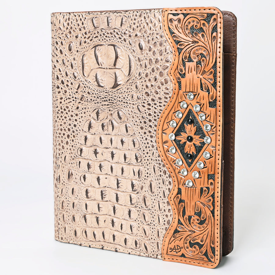 American Darling Crocodile Embossed Hand Tooled Leather Western Portfolio Bag - Uhorse