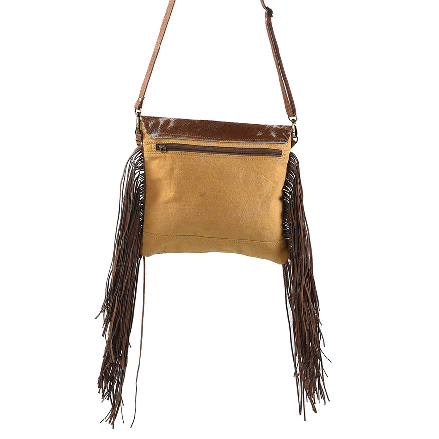 OHLAY Cross Body Upcycled Wool Canvas Embossed Hair-On Genuine Leather Women Bag Western Handbag Purse Womens Handbags
