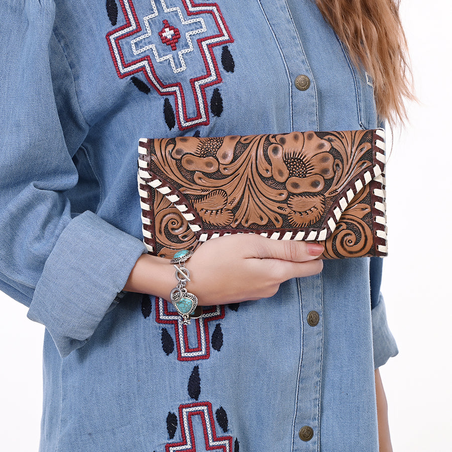 OHLAY Wallet Hand Tooled Hair-On Genuine Leather Women Bag Western Handbag Purse | Womens Handbags |Leather Belt for Summer