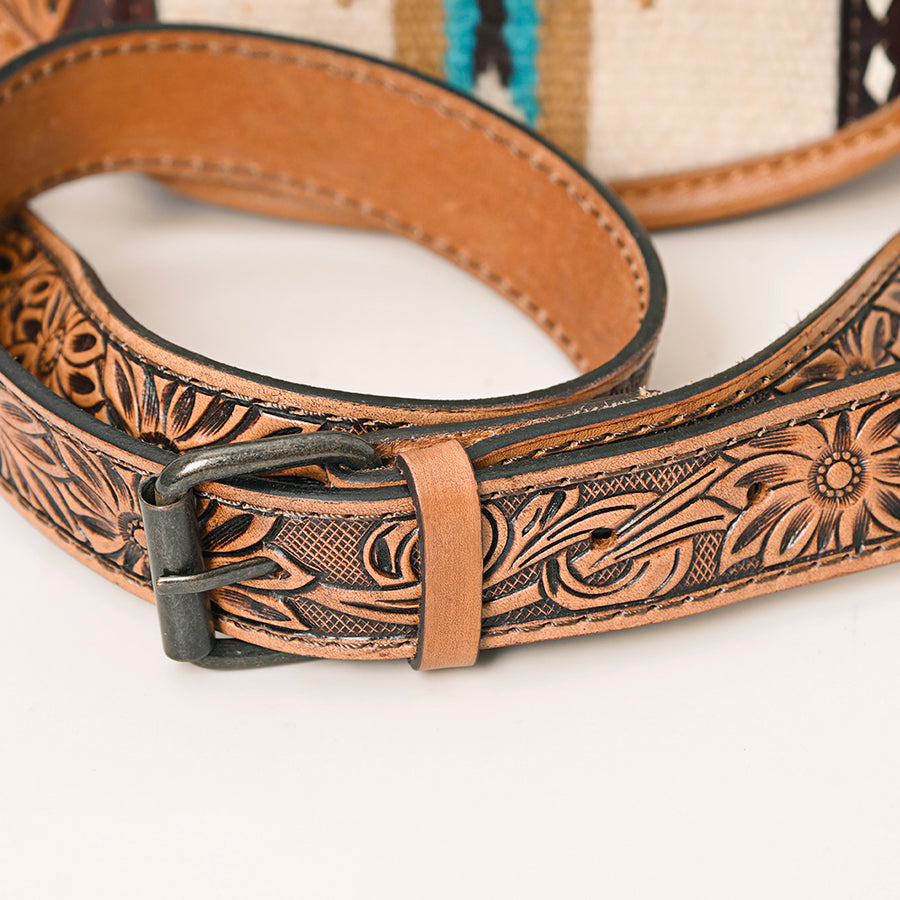 American Darling Western Crossbody Bag Hand Tooled Floral Carved Leather with Saddle Blanket 11in (H) X 9in (W) X 4in (D)