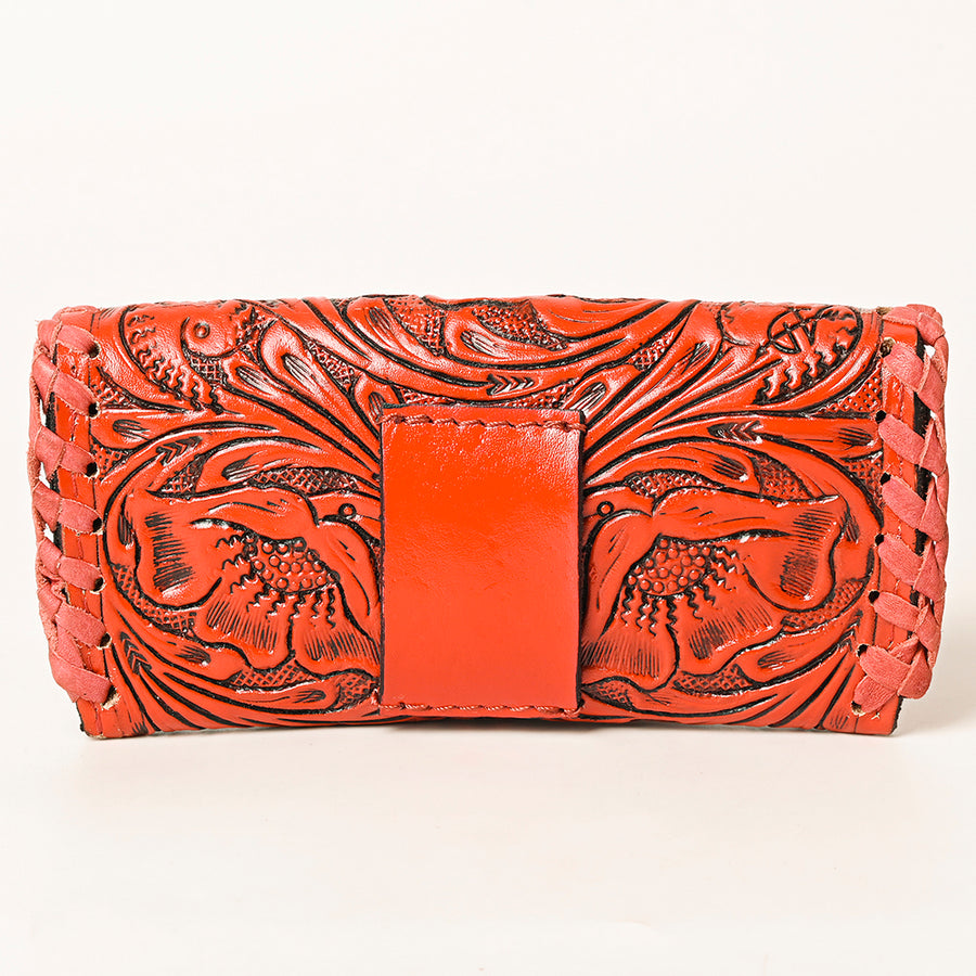 American Darling Western Sunglass Case Hand Tooled Floral Carved Genuine Leather 3in (H) X 6.5in (W) X 1in (D)