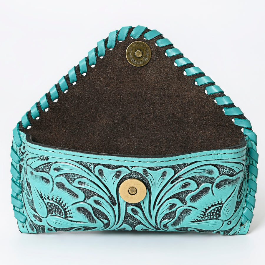 American Darling Western Sunglass Case Hand Tooled Floral Carved Genuine Leather 3in (H) X 6.5in (W) X 1in (D)