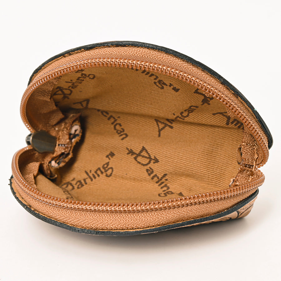 American Darling Western Sunglass Case Hand Tooled Floral Carved Genuine Leather 3in (H) X 4in (W) X 1in (D)