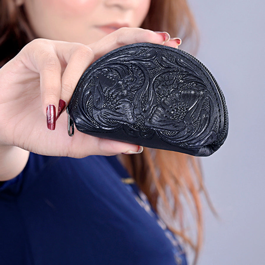 American Darling Western Sunglass Case Hand Tooled Floral Carved Genuine Leather 3in (H) X 4in (W) X 1in (D)
