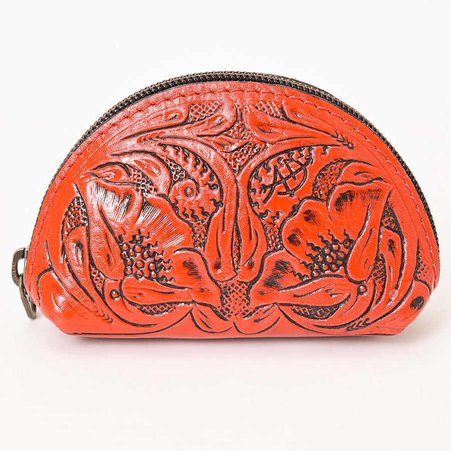 American Darling Western Sunglass Case Hand Tooled Floral Carved Genuine Leather 3in (H) X 4in (W) X 1in (D)
