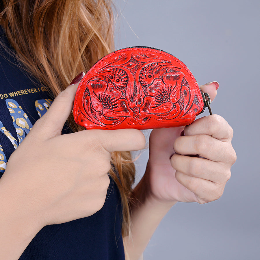 American Darling Western Sunglass Case Hand Tooled Floral Carved Genuine Leather 3in (H) X 4in (W) X 1in (D)