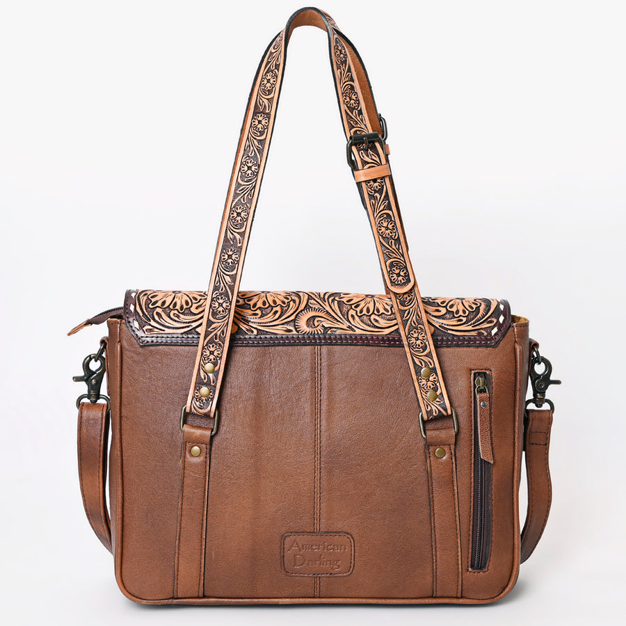 American Darling Hair-On Cowhide Western Tote Bag with Hand-Tooled Leather, Floral Carved Strap, Premium Genuine Leather