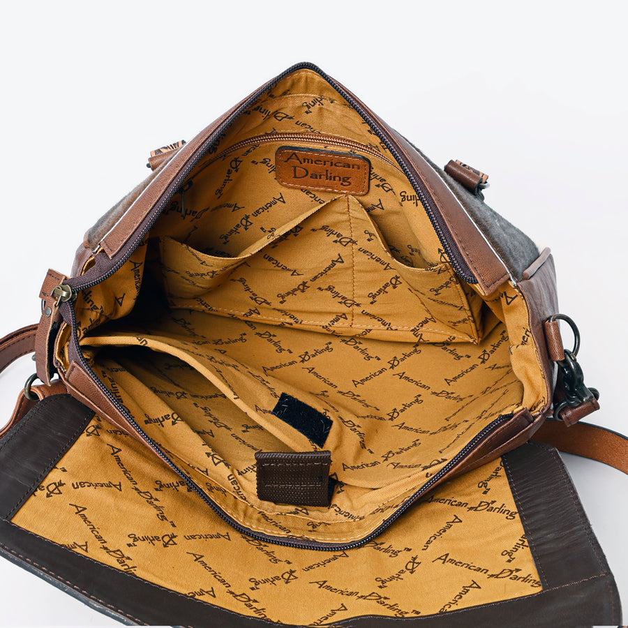 American Darling Hair-On Cowhide Western Tote Bag with Hand-Tooled Leather, Floral Carved Strap, Premium Genuine Leather