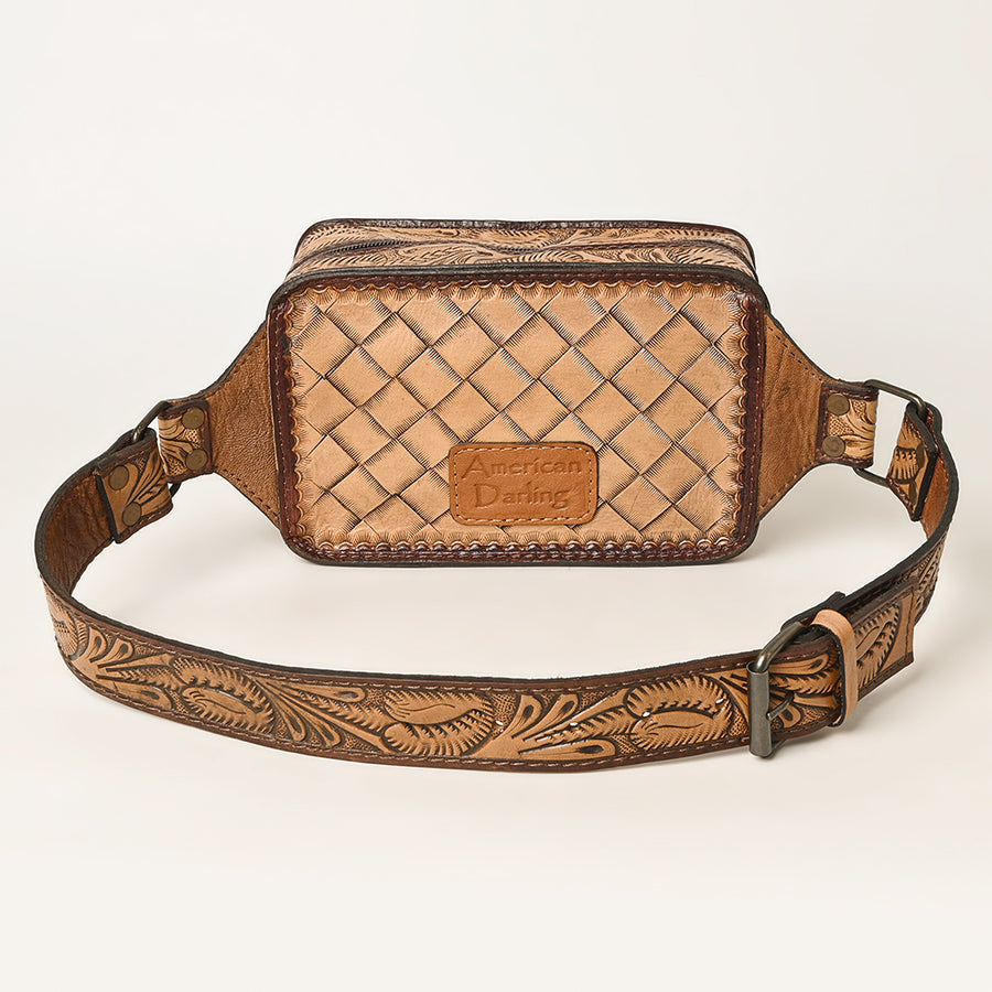 American Darling Western Fanny Pack, Hand-Tooled Floral Carved Genuine Leather Waist Bag with Multi-Pocket Design for Everyday Carry
