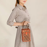 American Darling Jewelry Case Hand Tooled Hair On Genuine Leather Women Bag Western Handbag Purse