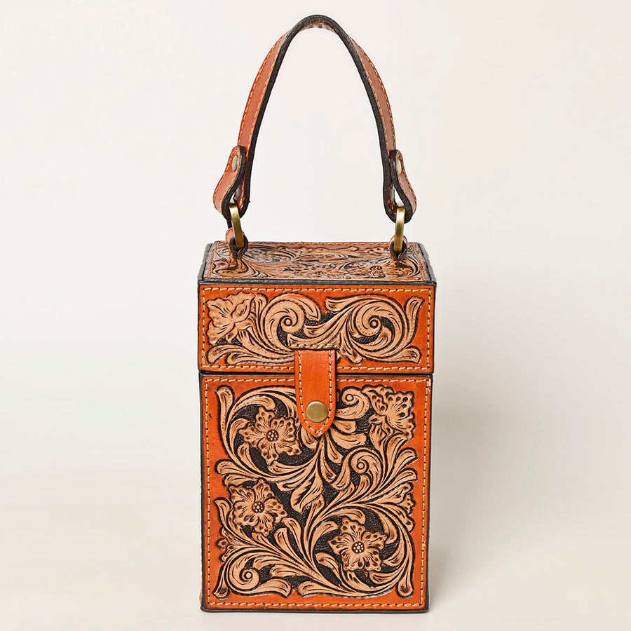 American Darling Hand Tooled Floral Carved Leather Jewelry Case Vegetable-Tanned Genuine Leather YKK Zipper Western Accessory Box