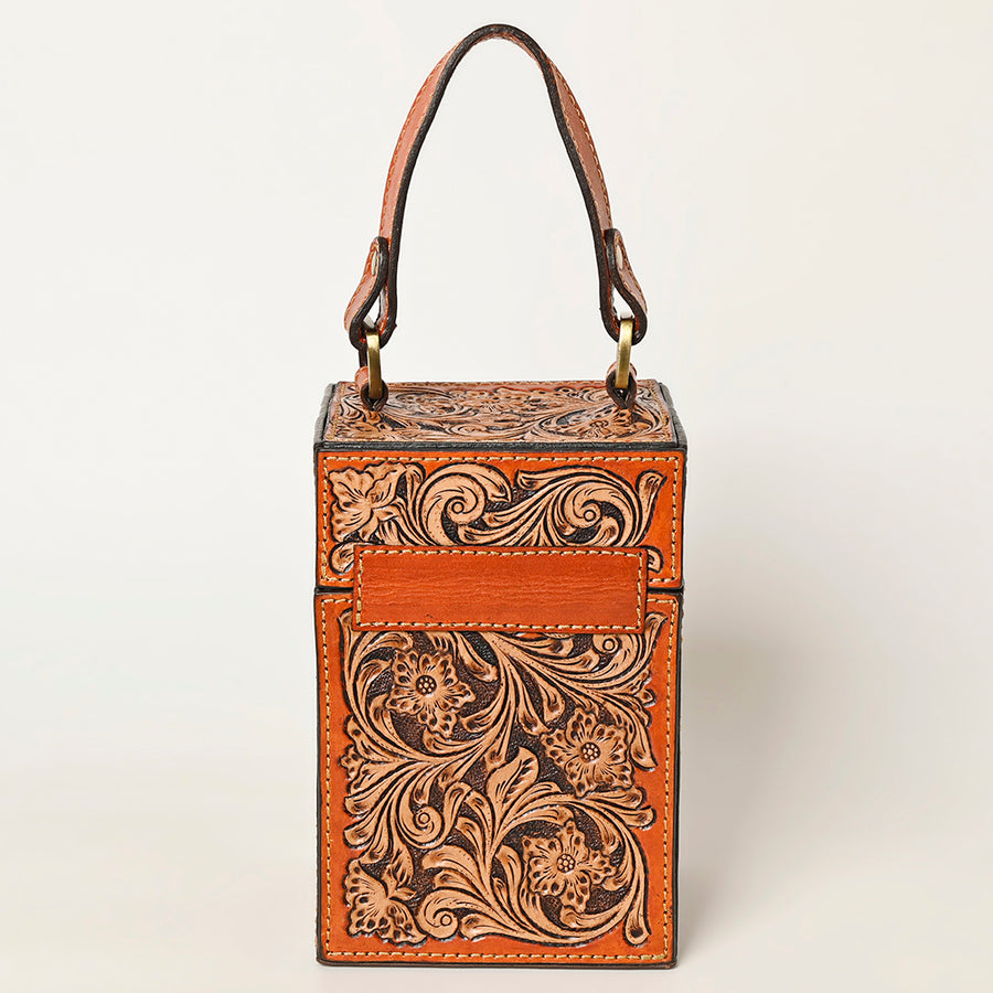 American Darling Hand Tooled Floral Carved Leather Jewelry Case Vegetable-Tanned Genuine Leather YKK Zipper Western Accessory Box