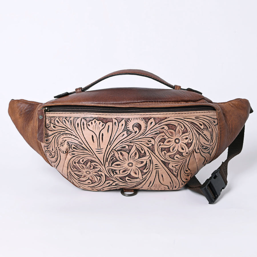 American Darling Western Fanny Pack, Hand-Tooled Floral Carved Genuine Leather Belt Bag, Adjustable Strap, Premium Craftsmanship