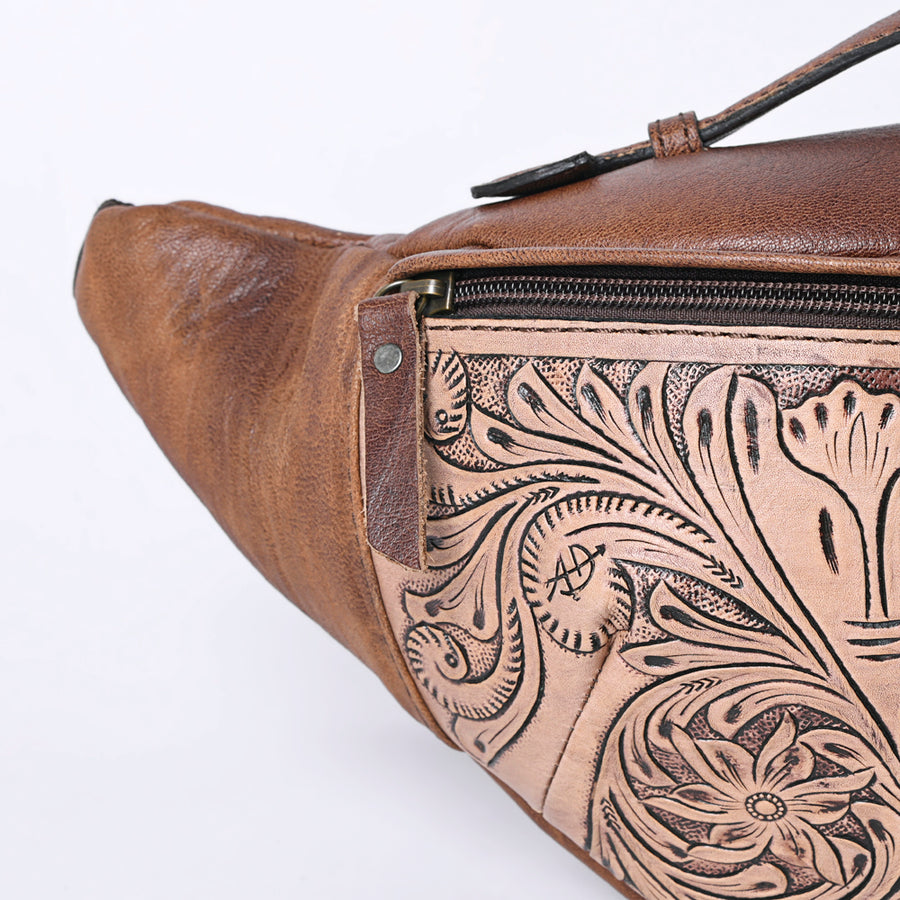 American Darling Western Fanny Pack, Hand-Tooled Floral Carved Genuine Leather Belt Bag, Adjustable Strap, Premium Craftsmanship