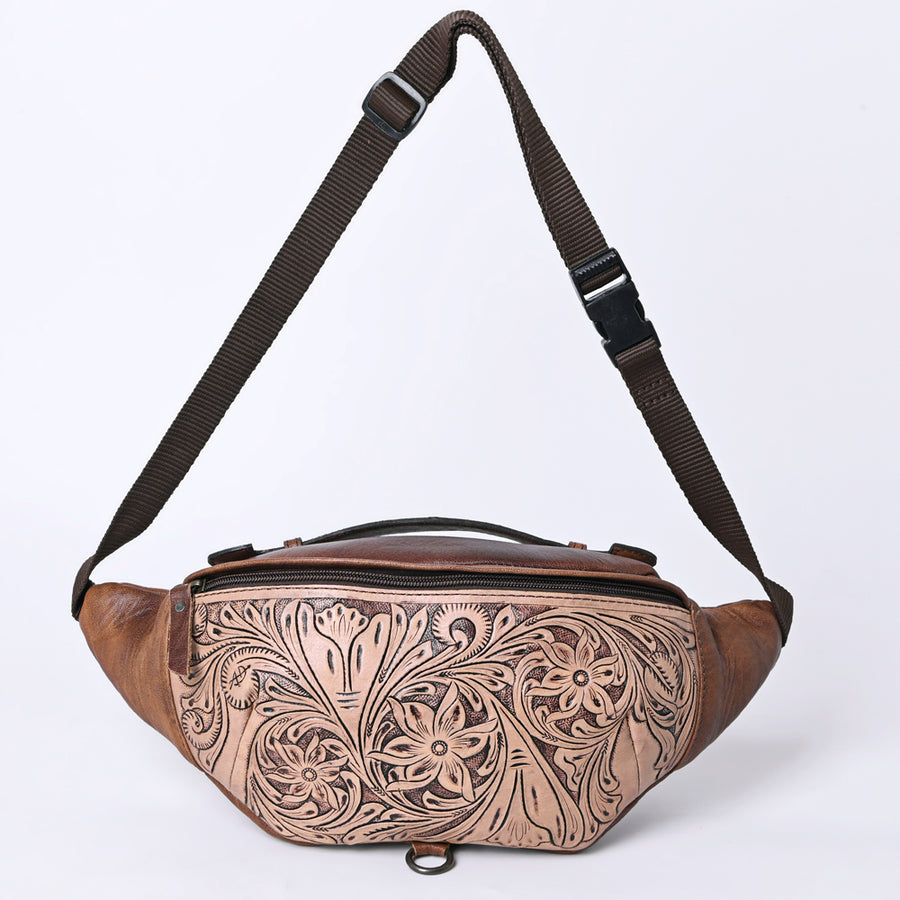 American Darling Western Fanny Pack, Hand-Tooled Floral Carved Genuine Leather Belt Bag, Adjustable Strap, Premium Craftsmanship