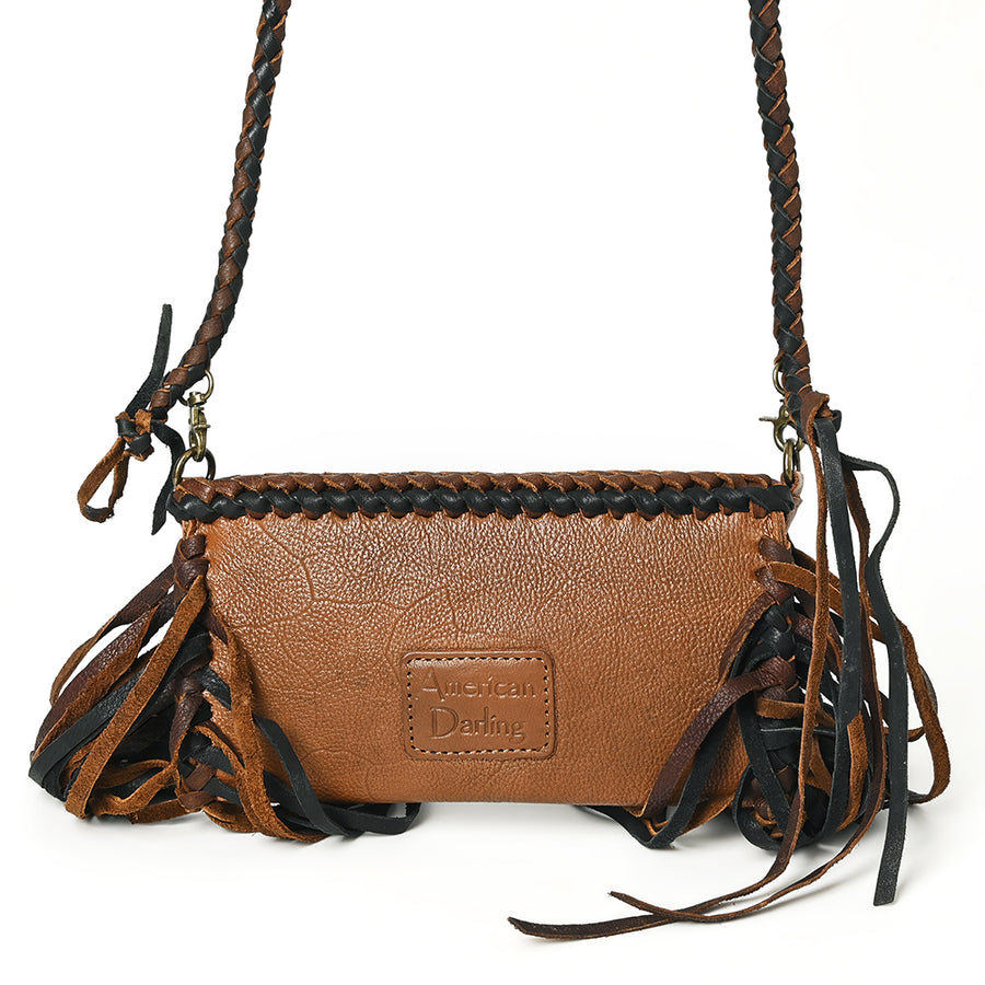 American Darling Small Cross body Bag Western Hair-On Cowhide Genuine Leather Handcrafted Purse with Fringes and Turquoise