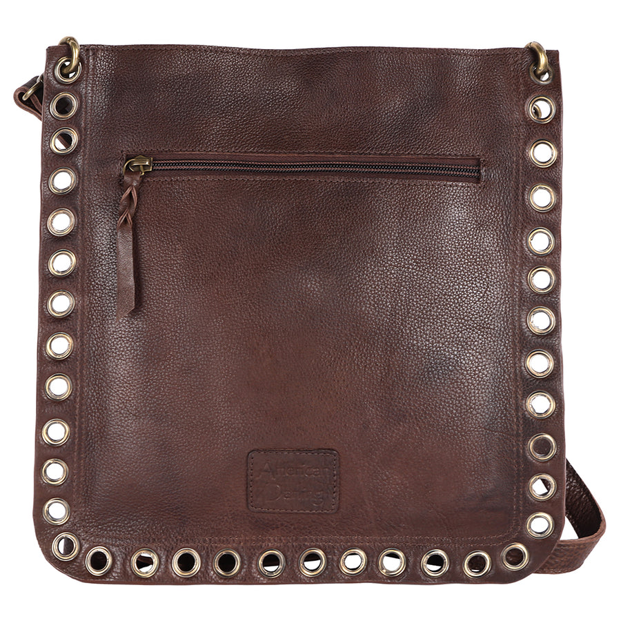 American Darling Large Cross body Bag Western Genuine Leather Handcrafted Purse with Rivets and Turquoise Stone