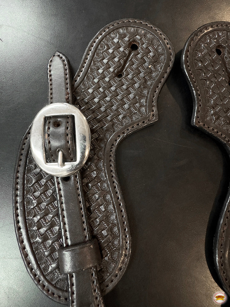 HILASON Western Men & Womens Spur Straps for Horse Riding Basket Tooled
