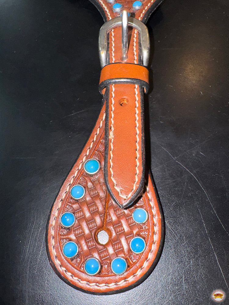 HILASON Western Unisex Spur Straps for Horse Riding Basket Turquoise Studds