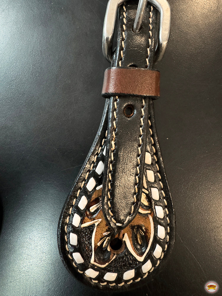 HILASON Unisex Spur Strap for Horse Riding Dark Brown Floral W/ Buck Stitch