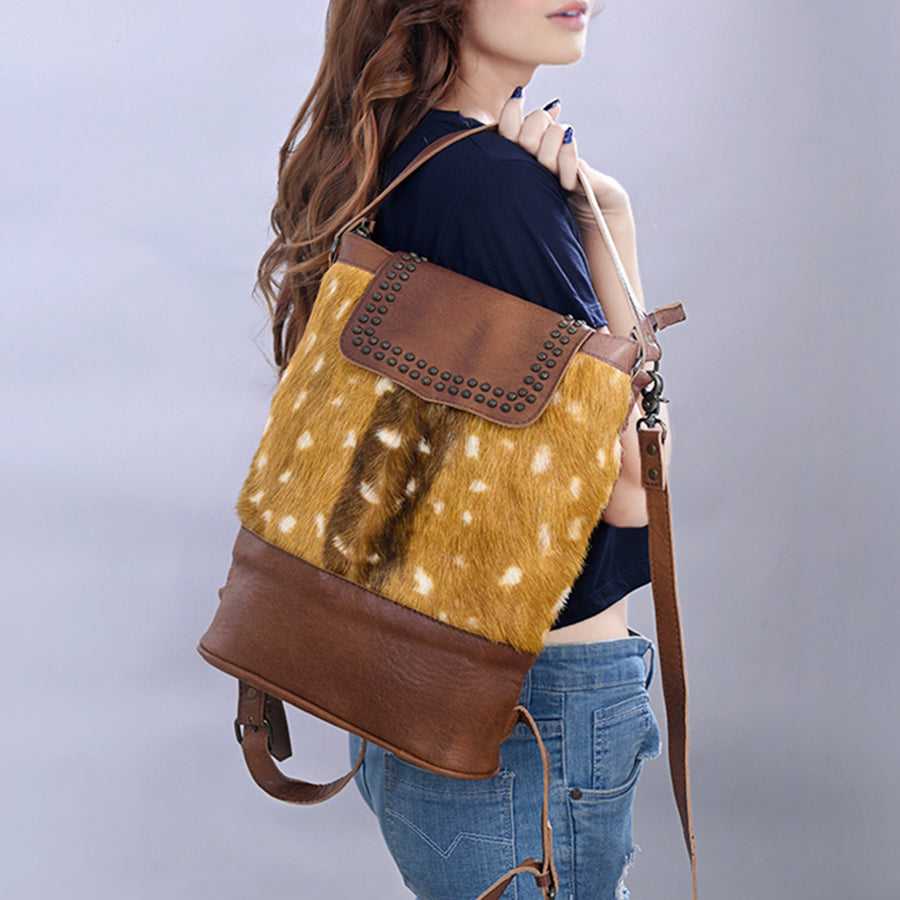 American Darling Western Hair-On Cowhide Shoulder Bag – Genuine Leather, Studded Flap, Adjustable Strap, Premium Handcrafted Design