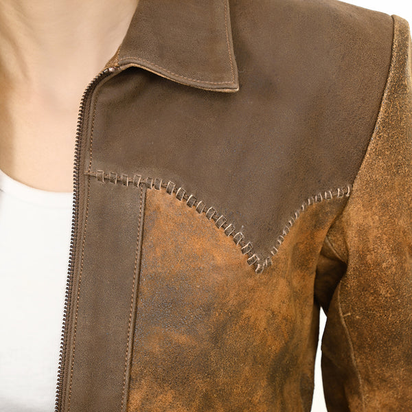 ADJKT034 Genuine Vintage leather Women shirt jacket dress