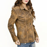 ADJKT037 Genuine Vintage leather Women shirt jacket dress ladies girl