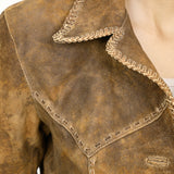 ADJKT037 Genuine Vintage leather Women shirt jacket dress ladies girl
