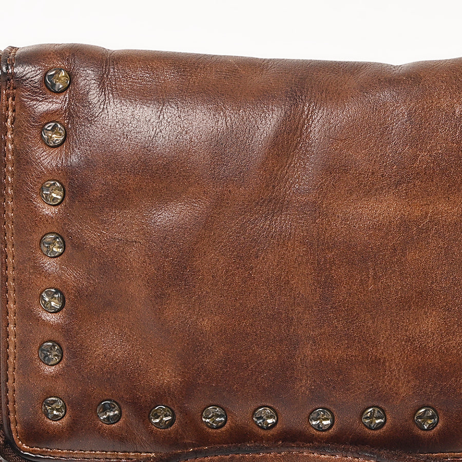 Spaghetti Western Swc195Brn Wallet Vintage Handmade Drum Dyed Genuine European Cowhide Leather Women Bag Western Handbag Purse