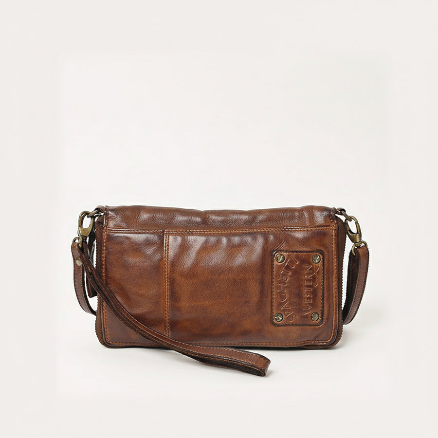 Spaghetti Western Swc195Brn Wallet Vintage Handmade Drum Dyed Genuine European Cowhide Leather Women Bag Western Handbag Purse