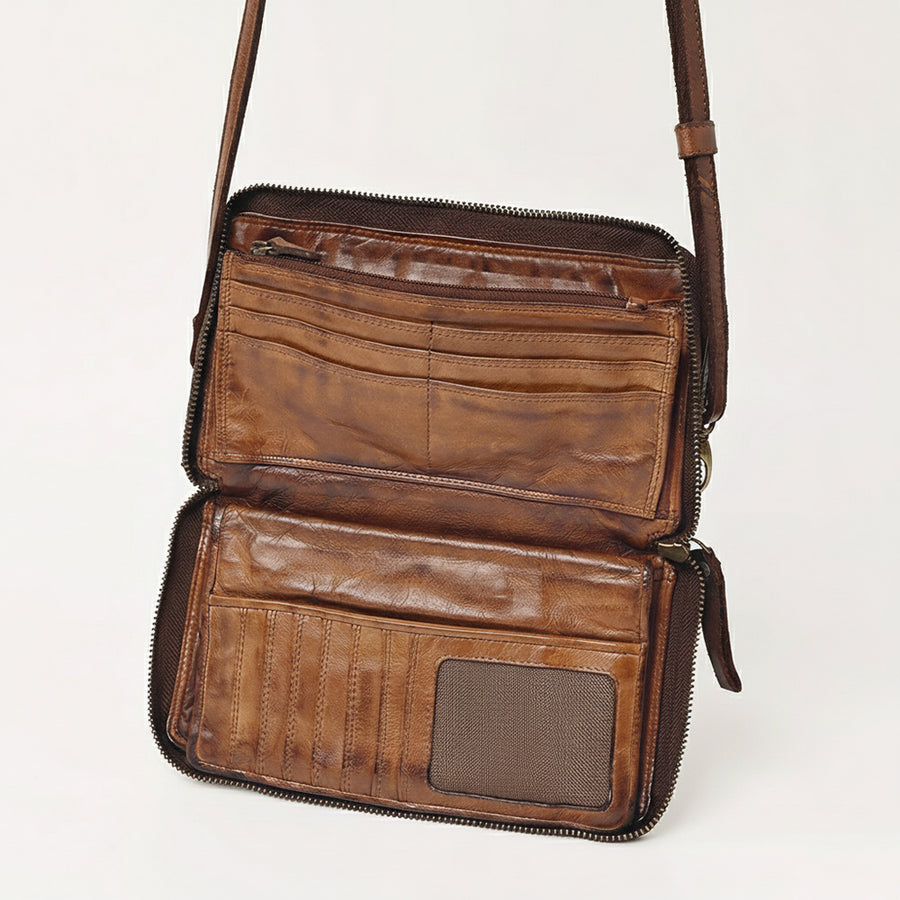 Spaghetti Western Swc195Brn Wallet Vintage Handmade Drum Dyed Genuine European Cowhide Leather Women Bag Western Handbag Purse